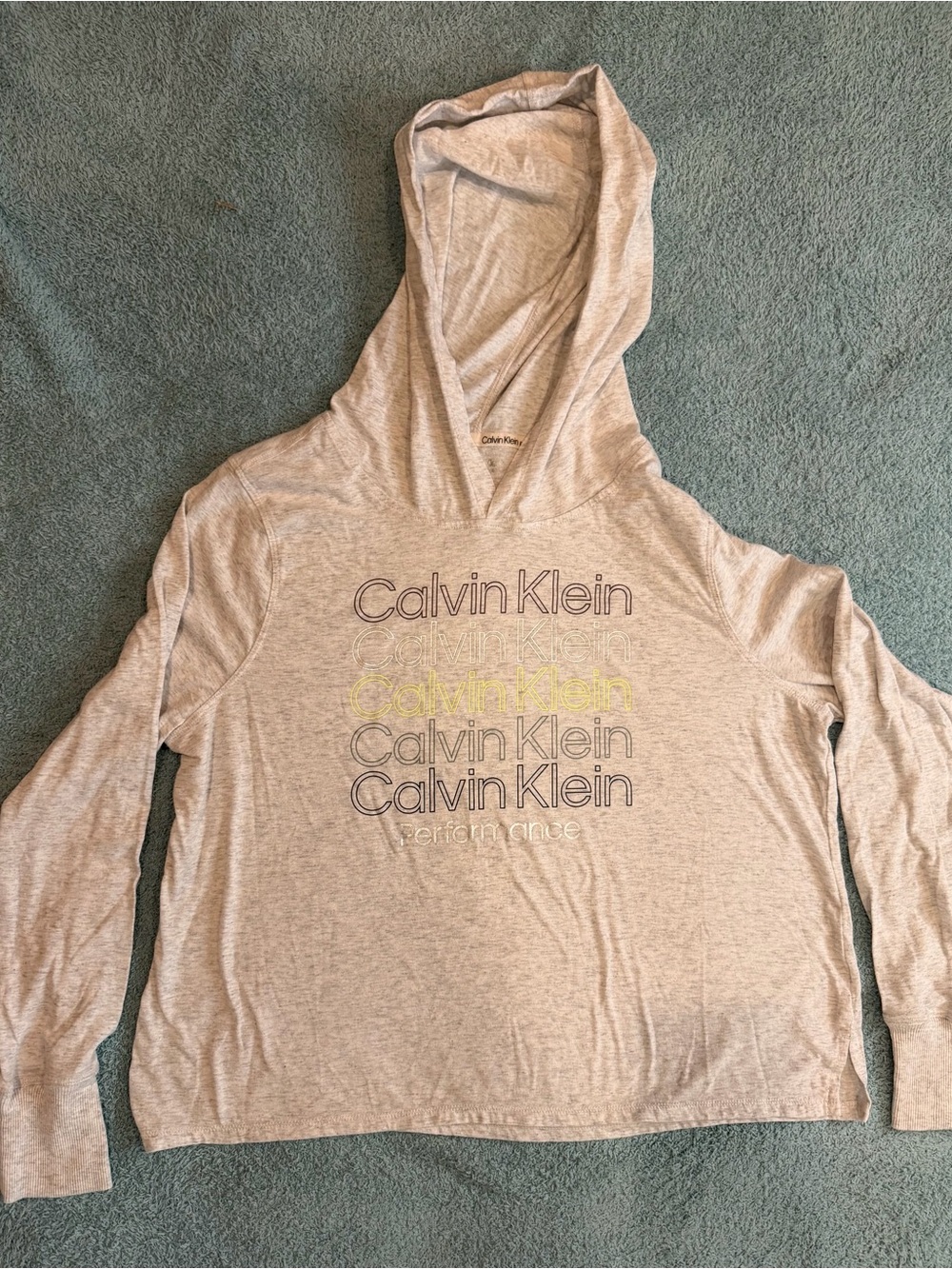 Calvin Klein Performance Womens Gray Pullover Hooded Logo Long Sleeved Hoodie L